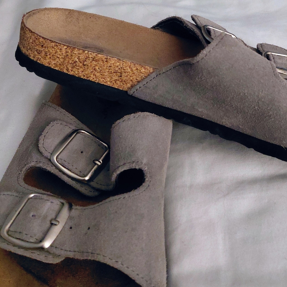 Curfew Women's Gray Double-Buckle Cork Footbed Sandals - Picture 2 of 3